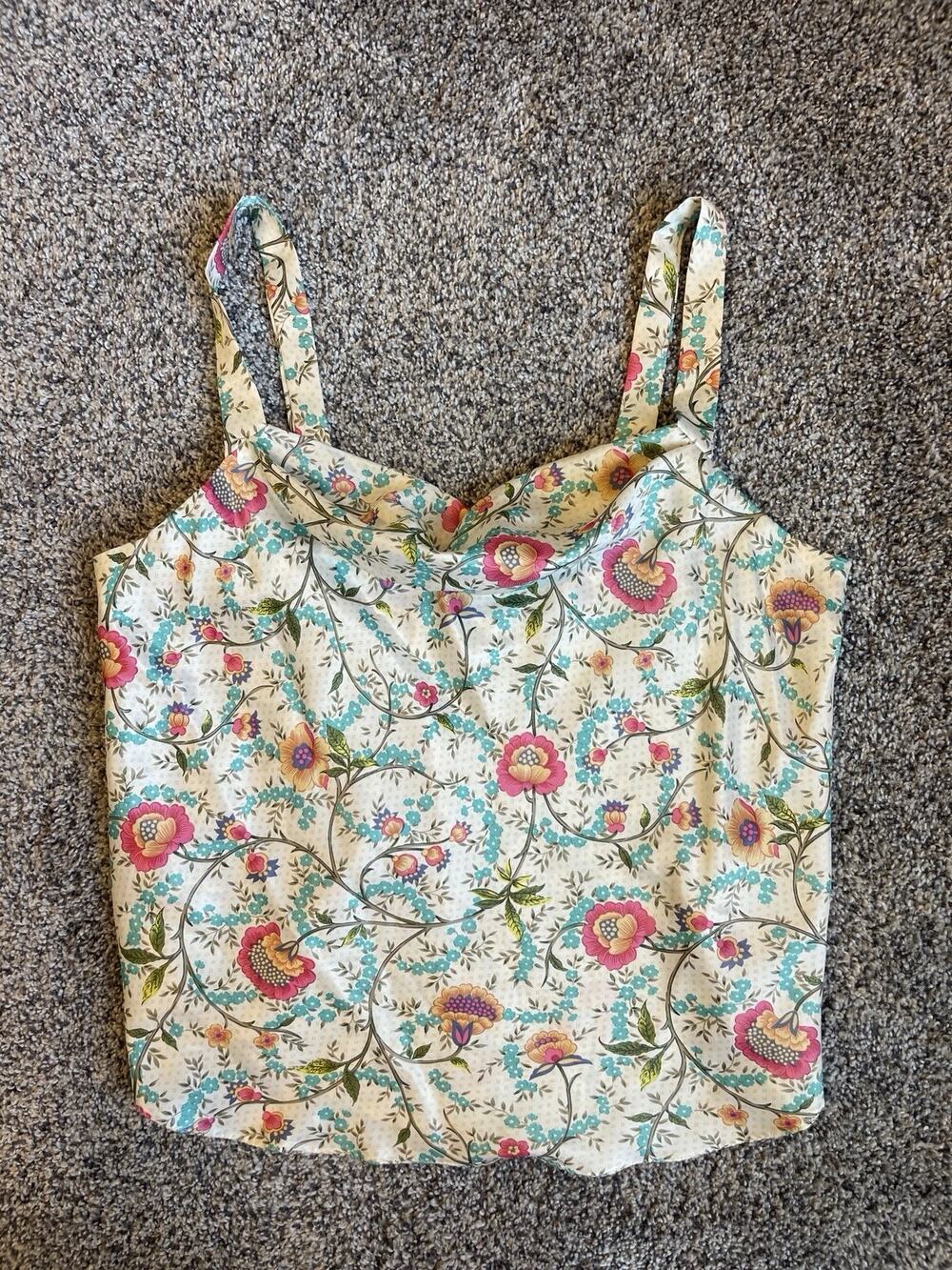 Vintage Y2K Sz Small California Dynasty Camisole Cami Tank Floral Satin USA